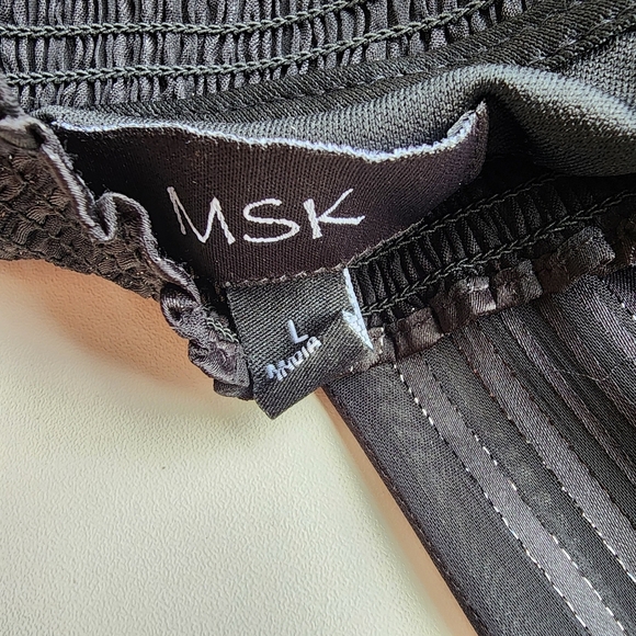 MSK Womens Black Silver Metallic Mock Neck Keyhole Dress Midi Smocked Waist Sz L - Picture 13 of 13